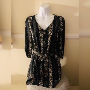 Dark navy floral button up dress small
